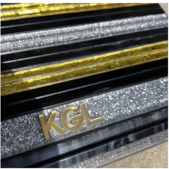 KURT GEIGER NWT BLACK MOTHER OF PEARL  glitter Party clutch on chain black - Picture 4 of 15